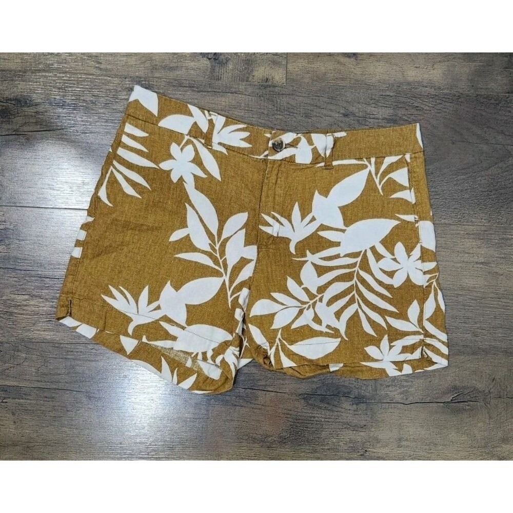 Old Navy Everyday Short Gold Floral Palm Linen Blend Shorts Women's 10